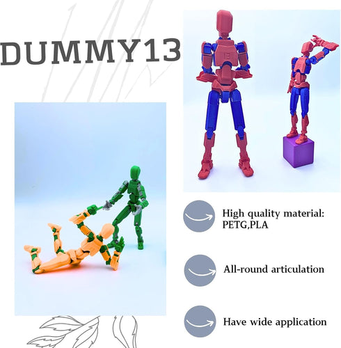 Pre-Assembly 3D Printed 5.54'' Dummy13 Action Figure, Multi-Jointed Tian13, Articulated T13 Desktop Decoration,12 in 1 Accessories, Best Birthday ...