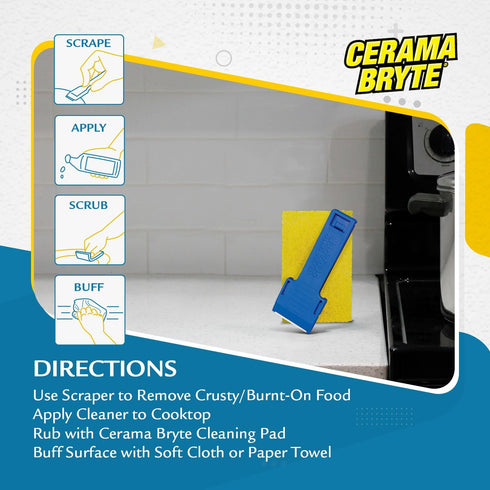 Cerama Bryte 1 x Scraper & 1 x Pad Kit Cooktop and Stove Top Cleaner for Glass - Ceramic Surfaces, 2 Piece Set...