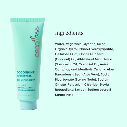 Cocofloss Cocoshine Whitening Toothpaste, Remineralize & Repair Sensitive Teeth, Fluoride-Free with n-HA, Kid-Friendly, Delicious Mint, 3.4 oz...