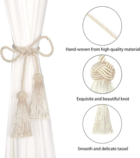 BEL AVENIR 4 Pack Curtain Handmade Tiebacks Decorative Curtain Holdbacks with Tassel (Beige, 4 Pack)...