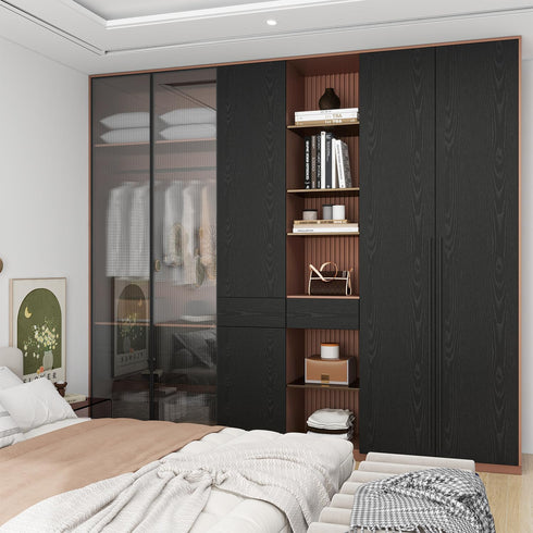 DUUEIHHUER Black Wallpaper Wood Grain Wallpaper Peel and Stick Wall Decoration Contact Paper Retro Wooden Board Kitchen Bedroom Decoration Furnitu...