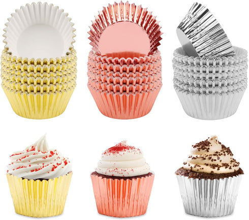 Foil Cupcake Liners Metallic Muffin Paper Cases Baking Cups Gold Sliver Rose Gold Pack of 300...