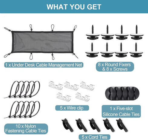 Under Desk Cable Management Net, 36PCS Under Table Cord Management Mesh Organizer Flexible Wire Hiders, Extra Large Capacity Wire Management Kit U...