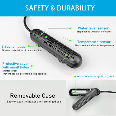 YukiHalu Small Aquarium Heater 25/50/100/150W with Protective Cover, Mini Fish Tank Heater, External Controller, Temperature Adjustable, Digital D...