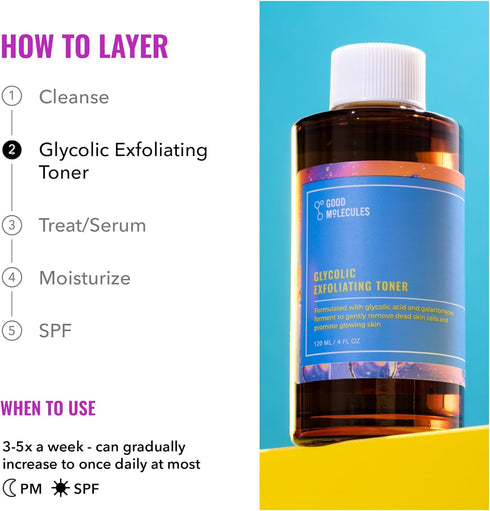 Good Molecules Glycolic Exfoliating Toner - Facial Toner and Exfoliant with Glycolic Acid, Hyaluronic Acid and Aloe to Moisturize - Skincare for F...