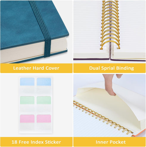 Hardcover Spiral Notebook, College Ruled Notebook Journal with 320 Pages, 8.5''×11'' Lined Journaling for Women Men, A4 Leather Writing Journals f...