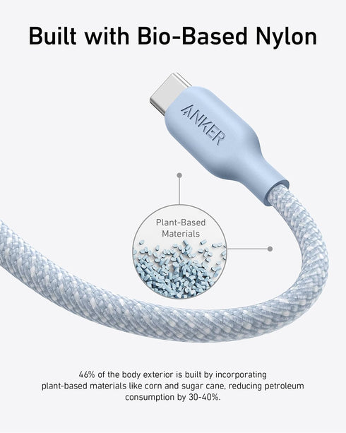 Anker USB C to USB C Cable (240W, 10ft), Bio-Braided USB C Charger Cable Fast Charge for iPhone 15/15 Pro, MacBook Pro 2020, iPad Pro 2020, iPad A...