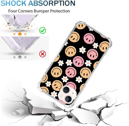 Cute Smile Face Daisy Phone Case Compatible with iPhone 14 Plus, Aesthetic Daisy Smile Face Case Suitable for Women & Girl, Silicone Shockproof TP...