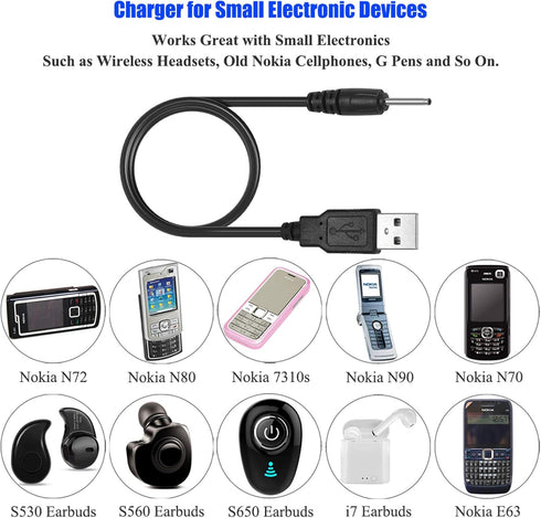 2pcs USB DC Charger Charge Charging Cable for Mini S530 Smallest Invisible Wireless Bluetooth Earbuds Earphones Headphones Headset and Bluetooth S...