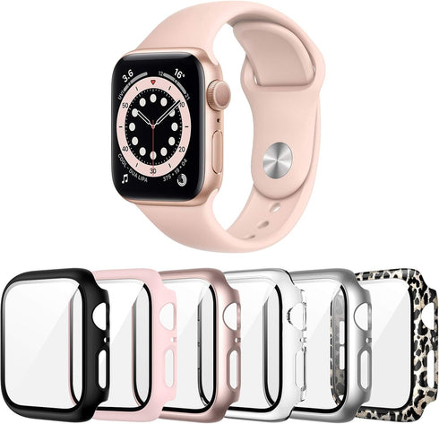 6 Pack Case for Apple Watch SE (2023 New) SE (2nd Gen)/6/SE/5/4 44mm with Tempered Glass Screen Protector, Hard PC Ultra-Thin Scratch Resistant Pr...