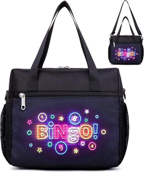 Bingo Bag for Bingo Supplies Accessories Large Bingo Bags with Pockets for Bingo Daubers Markers Water Resistant Bingo Carry Bag Gifts for Bingo G...