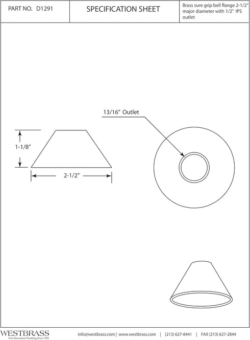 Westbrass BELL1SN Elizabethan Classics 1/2" Solid Brass IPS Bell Flange, Satin Nickel...