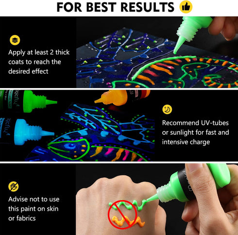Magicfly Acrylic Glow in The Dark Paint, 10 Bright Colours Liquid Luminous Paint, Neon Paints Glow in Dark for Painting, Halloween Decoration, DIY...