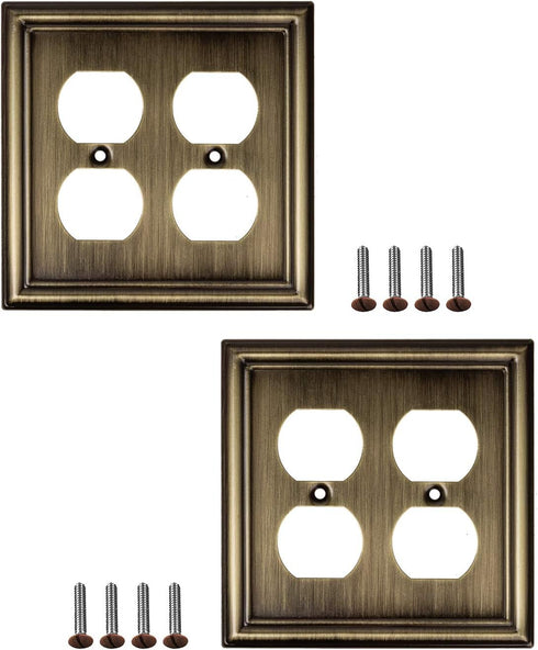 SleekLighting | Wall plates Decorative Beveled Antique Brass | Electric Outlet and Switch Covers| Style: 2 Gang Duplex (2 Pack)...
