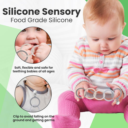 Avee & Co Silicone Teether Rings, Baby Teether Rings, Baby Teether Link with Pacifier Clip, Attachable Teether Chew Toy for Babies, BPA Free Teeth...