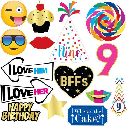 9th Birthday Photo Booth Party Props - 40 Pieces - Funny Kids Birthday Party Supplies, Decorations and Favors...