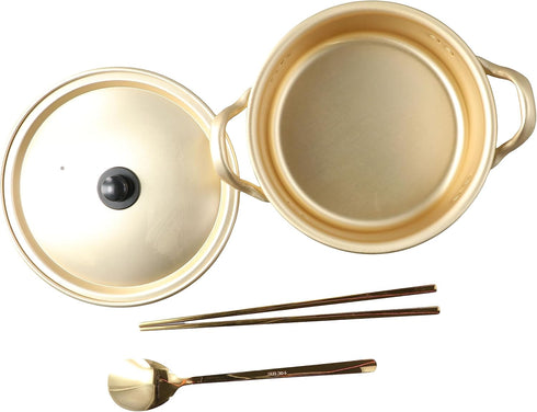 Ramen Pot, Korean Ramen Cooking Pot With Lid Spoon and Chopsticks, Fast Heating For Kitchen Cookware (Double handle)...