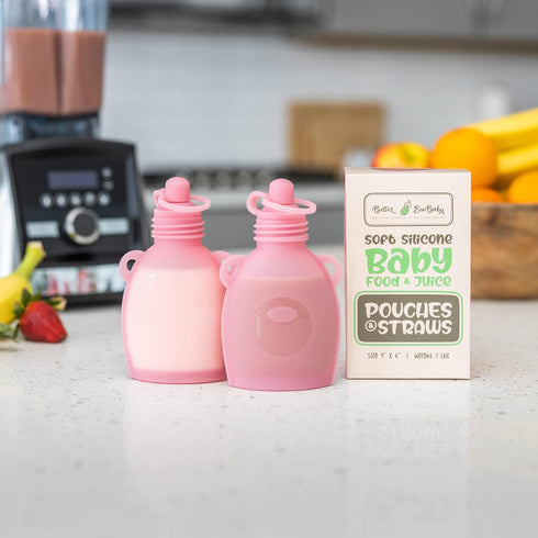 Reusable Baby Food Pouches – 5oz Leakproof Squeezy Self Feeding Toddler Sippy Cup with Straw – Freezable Silicone Breast Milk Storage Feeder Bottl...