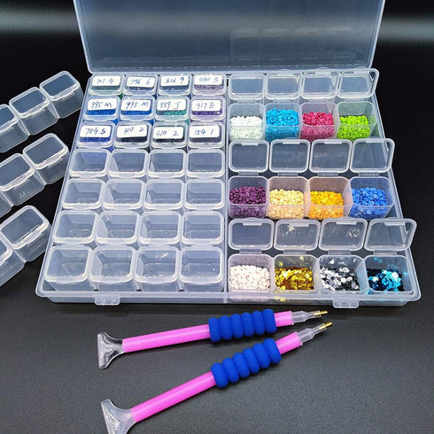 56 Grid Diamond Painting Container Box with 4pcs Label Stickers for Sewing,Organizer Nail Diamonds and Bead for DIY Art Craft...