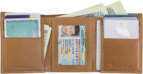 Timberland mens Leather Trifold Wallet With Id Window, Tan (Cloudy), One Size...
