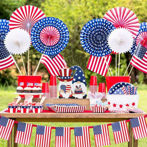 4th of July Decorations for Home, DECSPAS Patriotic Red White and Blue Summer Decor, Fourth of July Independence Day Double Sided Wooden Tiered Tr...