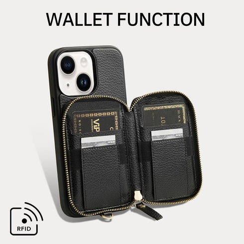 ZVE for iPhone 13 Wallet Case with Wristlet, Zipper Leather Case with RFID Blocking Card Holder Slots Purse, Protective Carrying Cover for iPhone ...