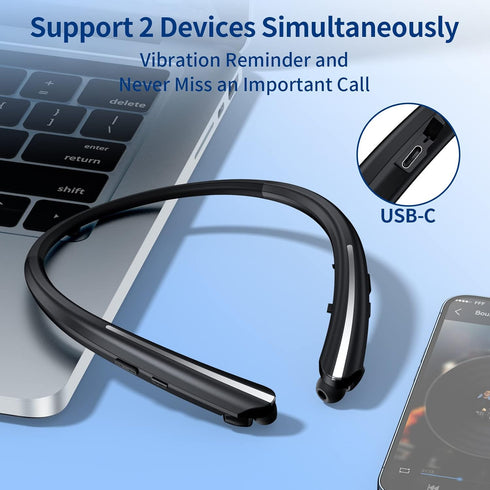 Bluetooth Headphones Retractable, Neckband Earbuds Wireless Headset Sports Noise Cancelling Stereo Earphones with Microphone Compatible with iPhon...