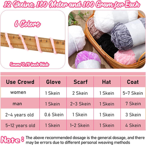 Amylove 12 Skeins Chenille Yarn 197 Yard Soft Plush Yarn 3.53 oz Bulky Blanket Yarn for Crocheting Knitting Crochet Weaving DIY Baby Sweater Shawl...