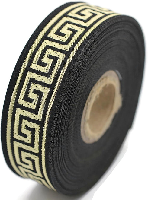 11 Yard Spool 0.86" Wide Gold Black Greek Key Jacquard Trim Embroidered Ribbon Woven Border Vintage Banding Trims 22062...