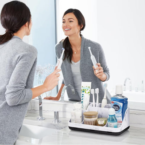 Marble Bathroom Countertop Organizer - Detachable 7 Slots Kids Electric Toothbrush and Toothpaste Holde Drainage for Bathroom Accessories Organiza...
