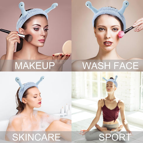Blue Snail Face Wash Headband Funny Skincare Spa Headband Cute Alien Puffy Makeup Headbands for Women Stretchy Antenna Eyes Hair Wrap Hair Band fo...