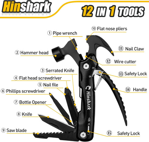 Hinshark Gifts for Men, Hammer Multitool Camping Accessories Cool Gadgets Tools for Men, Birthday Gifts for Him, Men, Dad, Boyfriend, Husband, Gra...