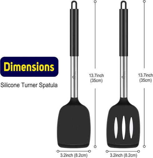 HOTEC Heat Resistant Silicone Slotted Solid Turner Spatula, Kitchen Spatula set?Cooking utensils for Nonstick Cookware, BPA Free,Dishwasher Safe...
