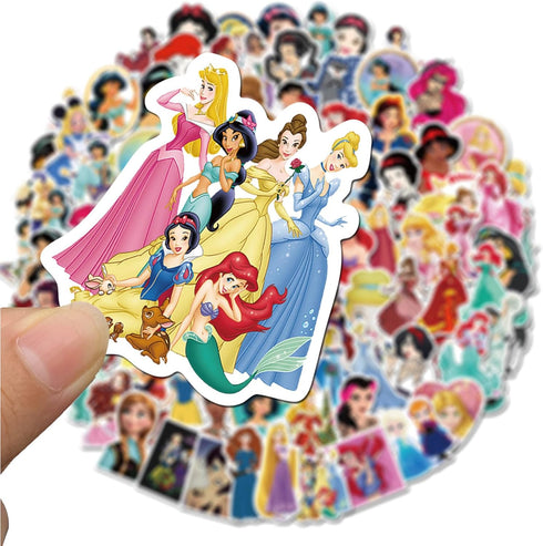 100pcs Cute Princess Stickers for Girl, Disney Cartoon Princess Stickers for Teen Kids Water Bottle, Skateboard, Phone, Laptop, Bicycle, Travel Ca...