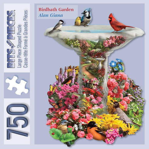 Bits and Pieces - 750 Piece Shaped Puzzle - Garden Birdbath, Busy Bird Fountain - by Artist Alan Giana - 750 pc Jigsaw...