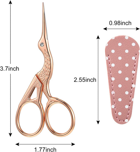3 Pieces Sewing Embroidery Stork Scissors with 3 Pieces Leather Scissors Cover, Small Stainless Steel Crane Shape Scissors for Manual Sewing Handi...