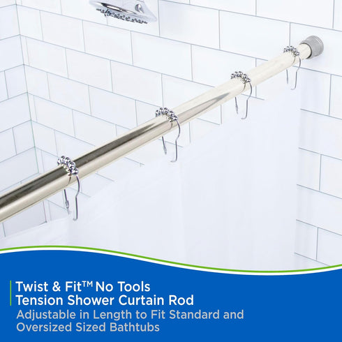 Kenney KN609C/18 Twist & Fit No Tools Camlock Tension Easy Install Shower Curtain Rod with Non-Slip, On-Scratch Ends, 42-72" Adjustable Length, Br...