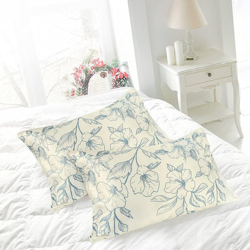 Blue Floral Silk Pillowcases Standard, Reversible Satin Pillow Cases for Hair and Skin Envelope Closure, 22 Momme 6A Grade 100% Silk 20"x26"...