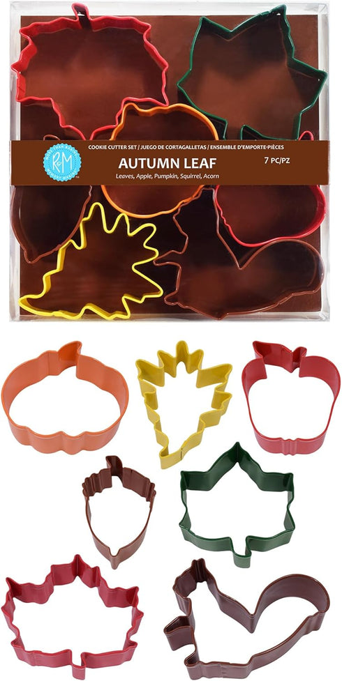 R&M International Autumn Leaf Cookie Cutters, Acorn, Ivy, Apple, Oak, Pumpkin, Maple, Squirrel, 7-Piece Set...