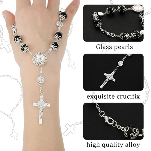 Saint Benedict Car Rosary 2 Pcs Rearview Mirror Auto Rosary Hanging Personalized Car Cross Blessing Catholic Car Medal for Truck Bike Motorcycle C...