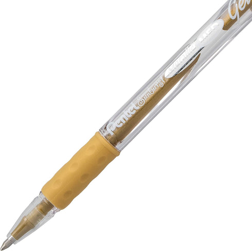 Pentel Sunburst Metallic Gel Pen, Medium Tip, Gold/Transparent Barrel, Gold Ink, Box of 12 (K908-X)...