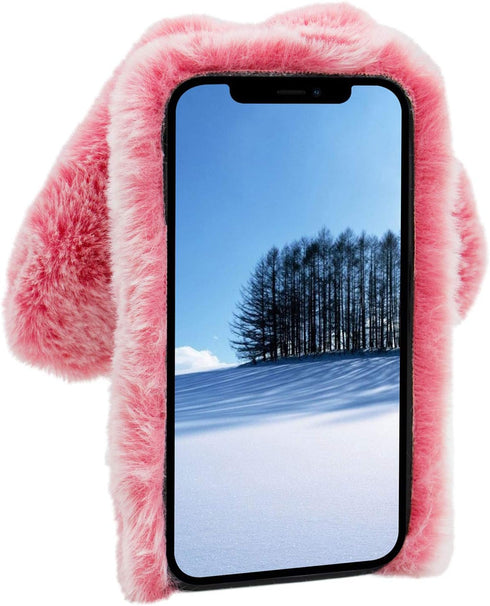 3D Bunny Ears Plush Case for iPod Touch 5/6 / 7 with Crossbody Strap, Winter Warm Handmade Bling Diamond Soft Rabbit Fluffy Furry Fur Shockproof P...