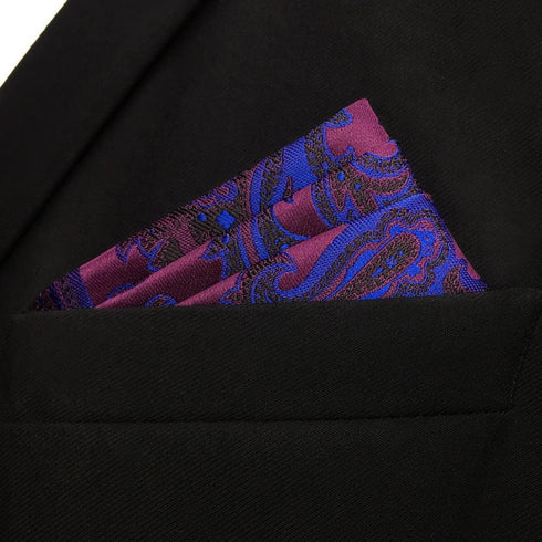 SHLAX&WING Mens Pocket Square Purple Geomitric Handkerchieves Silk Hanky...