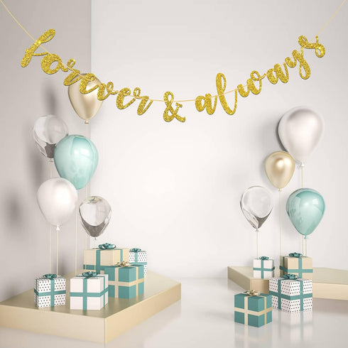 Forever & Always Banner for Bridal Shower,Engaged,Wedding Anniversary Party Decorations(Gold Glitter)...