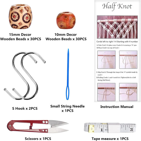 Hdviai 121Pcs Macrame Kit, Macrame Supplies 3mm x 109Yards Macrame Cord for Macrame Kits for Adults Beginners, with Accessories Like 100Pcs Beads ...