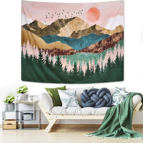 ARFBEAR Mountain Tapestry Forest Tree Popular Wall Hanging Tapestry Nature Landscape Green and Brown Beach Blanket(Large-79 x 59 in) …...