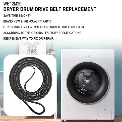 WE12M29 Dryer Drum Drive Belt Fit for GE Hotpoint Replaces 137292700 AP4324040 WE12M0022 WE12M22 WE12M29 WE12M33 WE12X21574