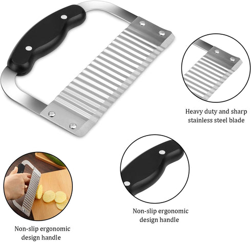 Patelai 2 Pcs Crinkle Potato Vegetable Cutter, Crinkle Cutters Knife, Stainless Steel Blade Wavy Slicer, Waffle Fry Cutter Wavy Crinkle Cutting To...