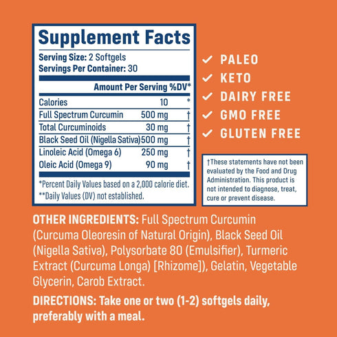 NativePath Turmeric Curcumin with Black Seed Oil - Joint Health and Antioxidant Supplement, 60 Softgels...