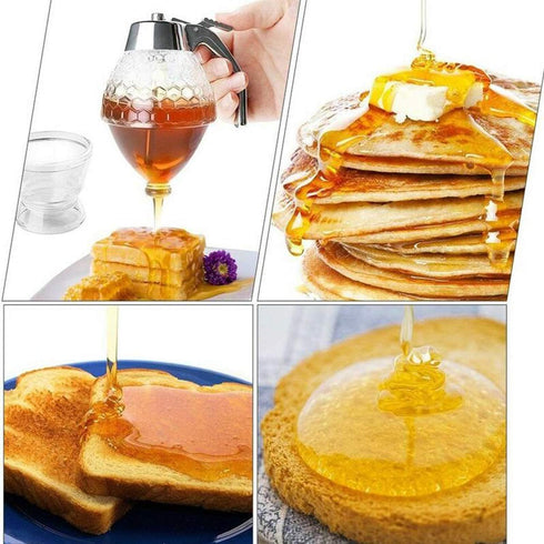 Squeeze Honey Dispenser,Plastic No Drip Maple Syrup Dispenser,Juice Jar Container Bee Drip Dispenser, Honey Pot with Stand,200ML...